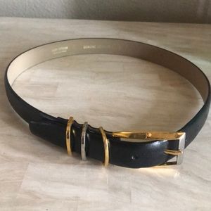 Nordstrom black leather belt/gold/silver buckle